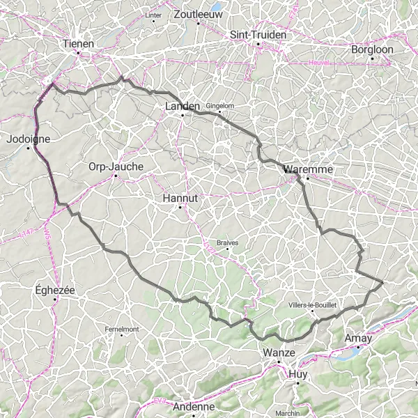 Karten-Miniaturansicht der Radinspiration "Schlösser und Landschaften von Lüttich" in Prov. Liège, Belgium. Erstellt vom Tarmacs.app-Routenplaner für Radtouren