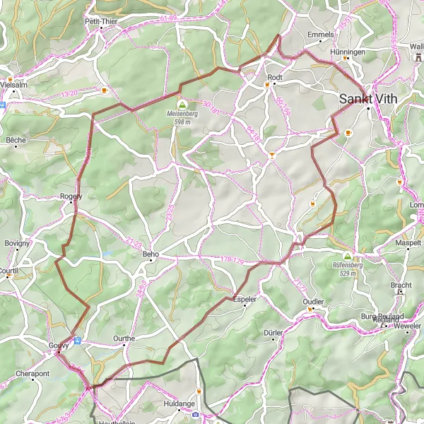 Map miniature of "The Countryside Escape" cycling inspiration in Prov. Liège, Belgium. Generated by Tarmacs.app cycling route planner