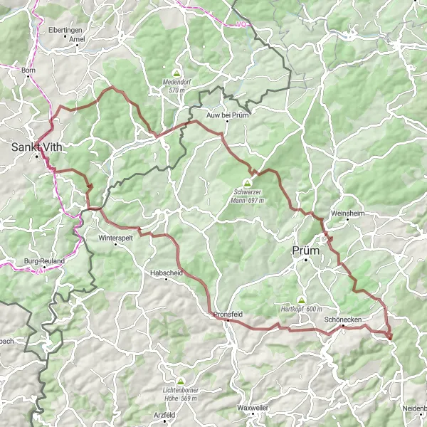 Miniatuurkaart van de fietsinspiratie "Langs Hünert en Großlangenfeld" in Prov. Liège, Belgium. Gemaakt door de Tarmacs.app fietsrouteplanner