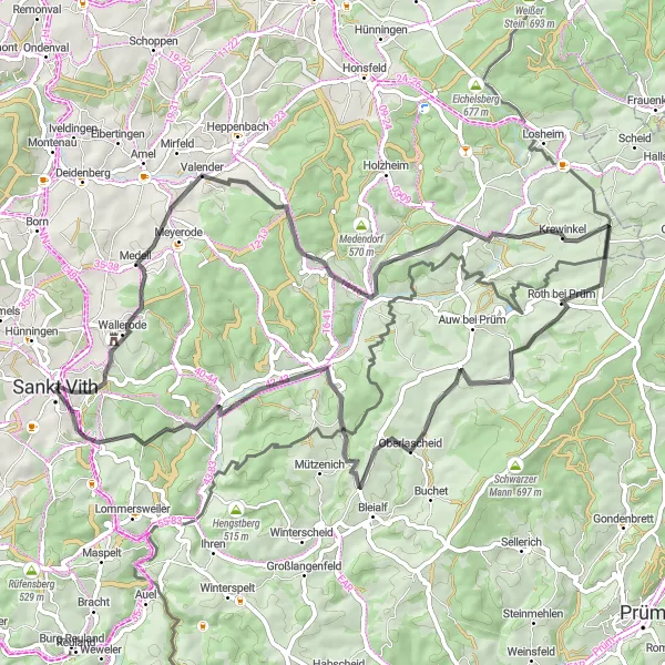 Miniatuurkaart van de fietsinspiratie "Valender en Krewinkel Route" in Prov. Liège, Belgium. Gemaakt door de Tarmacs.app fietsrouteplanner