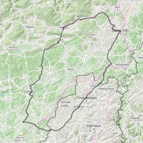 Miniature de la carte de l'inspiration cycliste "Les sommets des Ardennes" dans la Prov. Liège, Belgium. Générée par le planificateur d'itinéraire cycliste Tarmacs.app