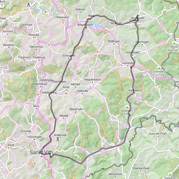 Miniature de la carte de l'inspiration cycliste "Les collines boisées de l'est" dans la Prov. Liège, Belgium. Générée par le planificateur d'itinéraire cycliste Tarmacs.app