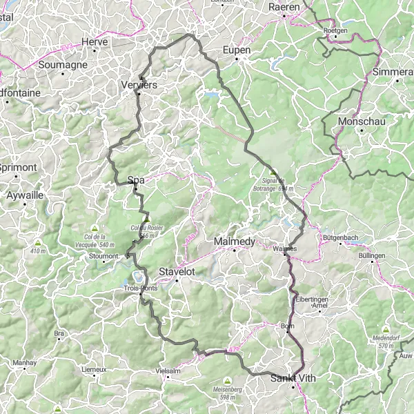 Map miniature of "The Ardennes Challenge" cycling inspiration in Prov. Liège, Belgium. Generated by Tarmacs.app cycling route planner