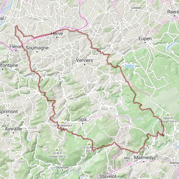 Map miniature of "From Retinne to Nessonvaux Gravel Challenge" cycling inspiration in Prov. Liège, Belgium. Generated by Tarmacs.app cycling route planner