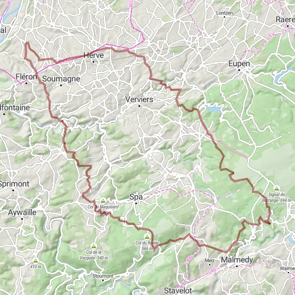 Karten-Miniaturansicht der Radinspiration "Gravel-Abenteuer durch die Ardennen" in Prov. Liège, Belgium. Erstellt vom Tarmacs.app-Routenplaner für Radtouren