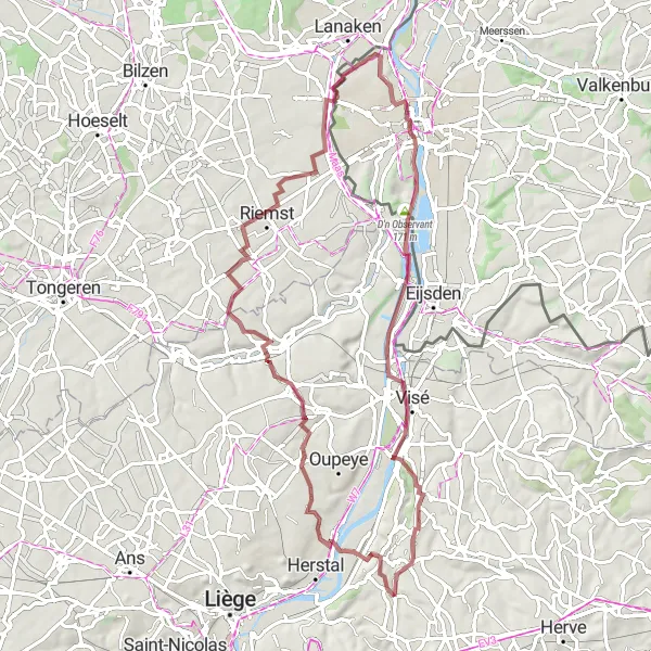 Karten-Miniaturansicht der Radinspiration "Abenteuerliche Schotterwege um Saive" in Prov. Liège, Belgium. Erstellt vom Tarmacs.app-Routenplaner für Radtouren