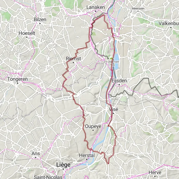 Map miniature of "Gravel Adventure" cycling inspiration in Prov. Liège, Belgium. Generated by Tarmacs.app cycling route planner