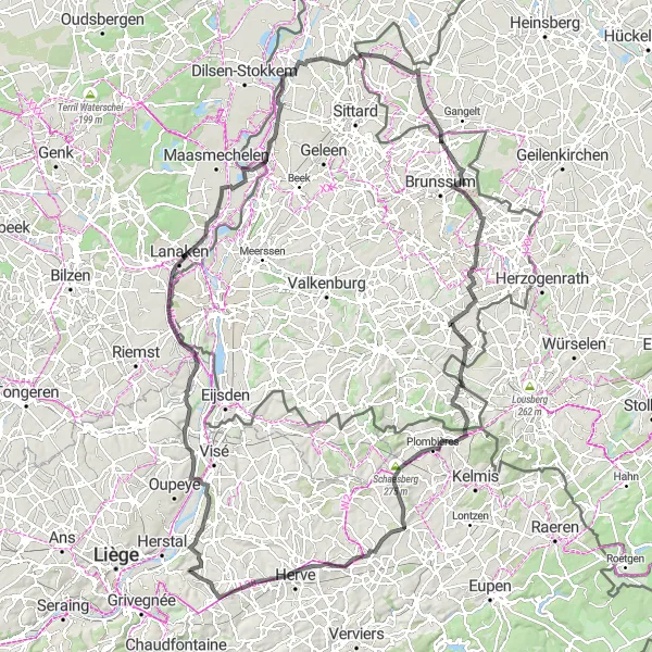 Miniature de la carte de l'inspiration cycliste "La Boucle des Vallées" dans la Prov. Liège, Belgium. Générée par le planificateur d'itinéraire cycliste Tarmacs.app