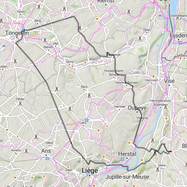 Karten-Miniaturansicht der Radinspiration "Gemütliche Tour durch die Umgebung" in Prov. Liège, Belgium. Erstellt vom Tarmacs.app-Routenplaner für Radtouren