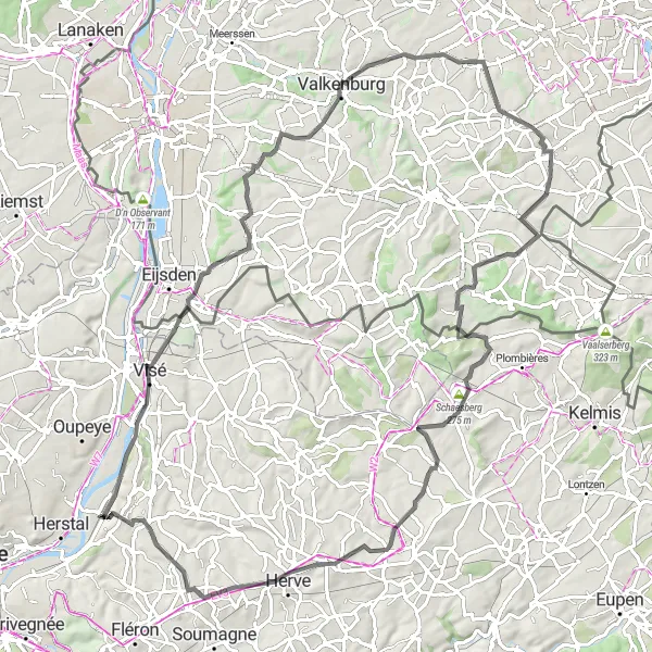 Map miniature of "Limburg's Hilly Escape" cycling inspiration in Prov. Liège, Belgium. Generated by Tarmacs.app cycling route planner