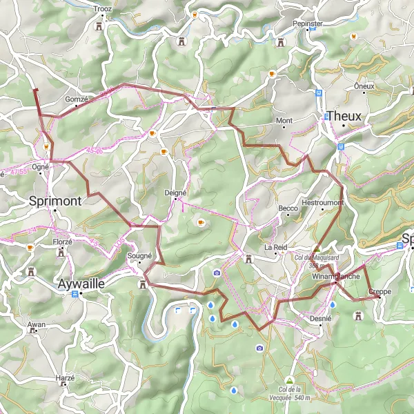 Map miniature of "Gravel Experience in the Ardennes" cycling inspiration in Prov. Liège, Belgium. Generated by Tarmacs.app cycling route planner