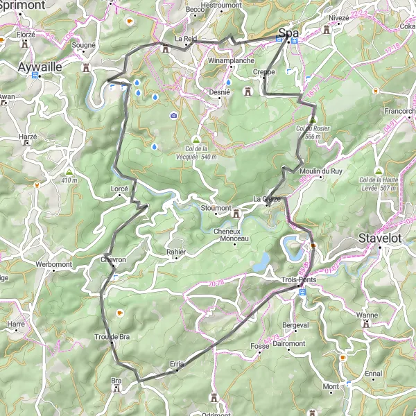 Map miniature of "Spa - Col du Rosier Loop" cycling inspiration in Prov. Liège, Belgium. Generated by Tarmacs.app cycling route planner