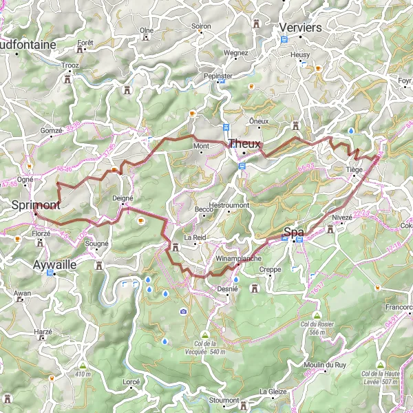 Miniature de la carte de l'inspiration cycliste "Circuit de la Pierre de Sprimont" dans la Prov. Liège, Belgium. Générée par le planificateur d'itinéraire cycliste Tarmacs.app