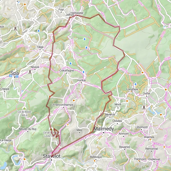 Map miniature of "Gravel Adventure in the Ardennes" cycling inspiration in Prov. Liège, Belgium. Generated by Tarmacs.app cycling route planner