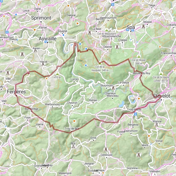 Karten-Miniaturansicht der Radinspiration "Ausgedehnte Gravel-Tour durch die Ardennen" in Prov. Liège, Belgium. Erstellt vom Tarmacs.app-Routenplaner für Radtouren