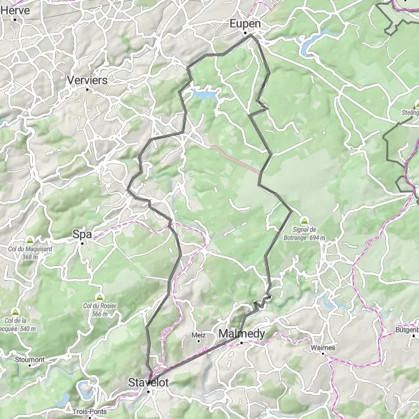 Map miniature of "Col de la Haute Levée Loop" cycling inspiration in Prov. Liège, Belgium. Generated by Tarmacs.app cycling route planner