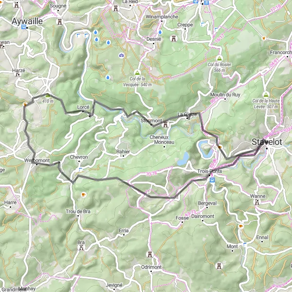 Map miniature of "Mountain Challenge Loop" cycling inspiration in Prov. Liège, Belgium. Generated by Tarmacs.app cycling route planner