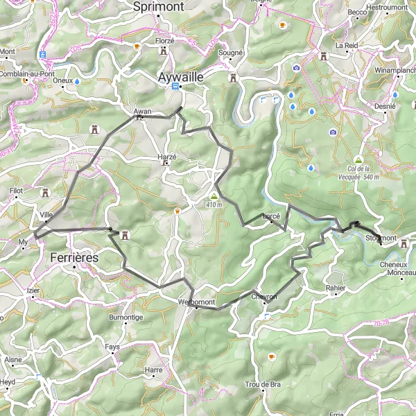 Miniatuurkaart van de fietsinspiratie "Ontdek de Schoonheid van Stoumont" in Prov. Liège, Belgium. Gemaakt door de Tarmacs.app fietsrouteplanner