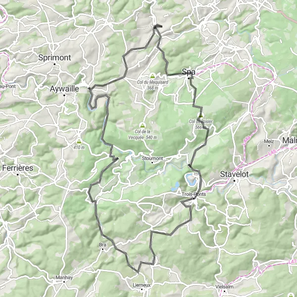 Miniature de la carte de l'inspiration cycliste "Les Ardennes belges - Circuit Spa et Coo" dans la Prov. Liège, Belgium. Générée par le planificateur d'itinéraire cycliste Tarmacs.app