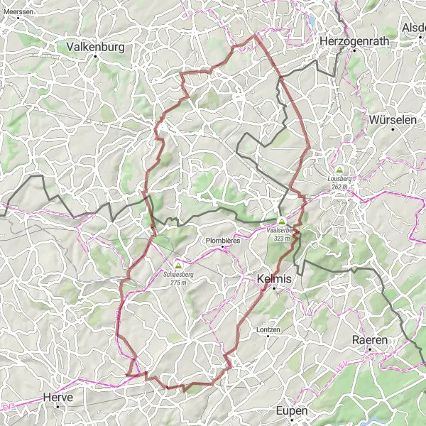 Map miniature of "Thimister to Karlshöhe Gravel Bike Adventure" cycling inspiration in Prov. Liège, Belgium. Generated by Tarmacs.app cycling route planner