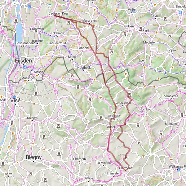 Miniature de la carte de l'inspiration cycliste "Boucle d'aventure de Hagelstein et Nurop" dans la Prov. Liège, Belgium. Générée par le planificateur d'itinéraire cycliste Tarmacs.app