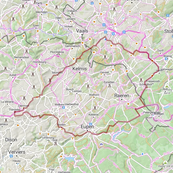 Map miniature of "The Gravel Adventure" cycling inspiration in Prov. Liège, Belgium. Generated by Tarmacs.app cycling route planner