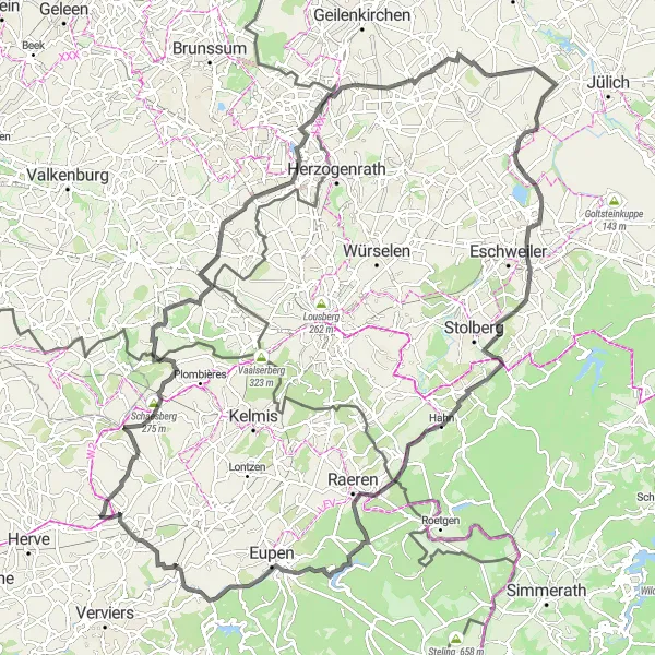 Map miniature of "Crawlhez to Rimburg Legendary Road Cycling Route" cycling inspiration in Prov. Liège, Belgium. Generated by Tarmacs.app cycling route planner