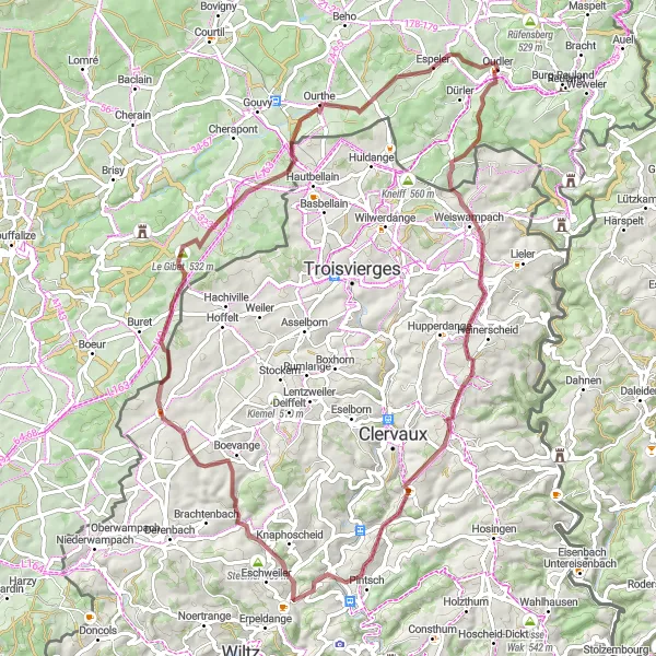 Karten-Miniaturansicht der Radinspiration "Rundkurs durch malerische Landschaften der Eifel" in Prov. Liège, Belgium. Erstellt vom Tarmacs.app-Routenplaner für Radtouren