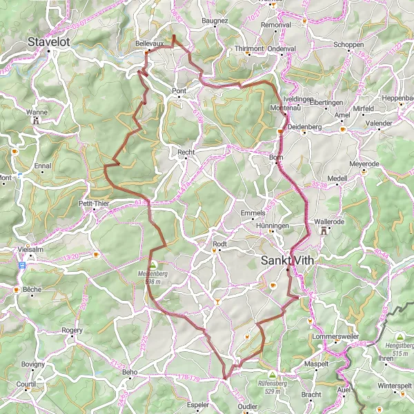 Karten-Miniaturansicht der Radinspiration "Rundtour von Thommen nach Braunlauf und Sankt Vith" in Prov. Liège, Belgium. Erstellt vom Tarmacs.app-Routenplaner für Radtouren