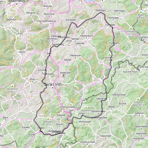 Karten-Miniaturansicht der Radinspiration "Roadtrip von Thommen nach Büllingen und Oudler" in Prov. Liège, Belgium. Erstellt vom Tarmacs.app-Routenplaner für Radtouren