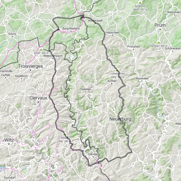 Karten-Miniaturansicht der Radinspiration "Road-Tour durch die Ardennen" in Prov. Liège, Belgium. Erstellt vom Tarmacs.app-Routenplaner für Radtouren