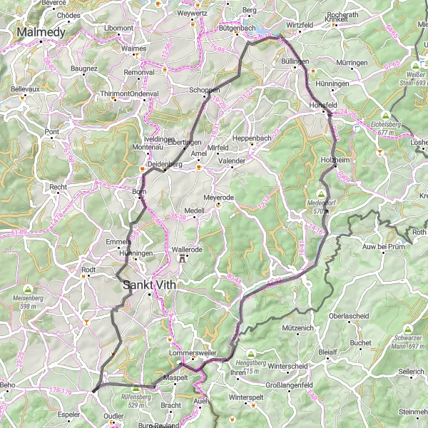 Map miniature of "Thommen Scenic Loop" cycling inspiration in Prov. Liège, Belgium. Generated by Tarmacs.app cycling route planner