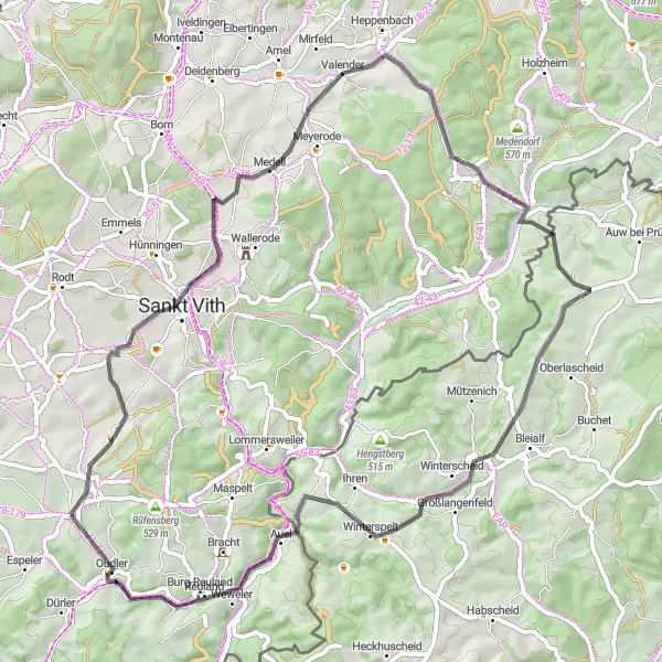 Map miniature of "Thommen - Sankt Vith Circular Route" cycling inspiration in Prov. Liège, Belgium. Generated by Tarmacs.app cycling route planner