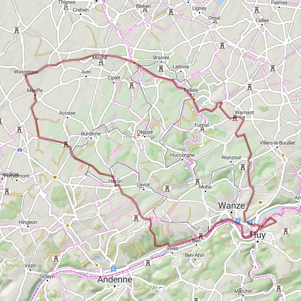 Karten-Miniaturansicht der Radinspiration "Schlossroute von Tihange nach Dreye" in Prov. Liège, Belgium. Erstellt vom Tarmacs.app-Routenplaner für Radtouren