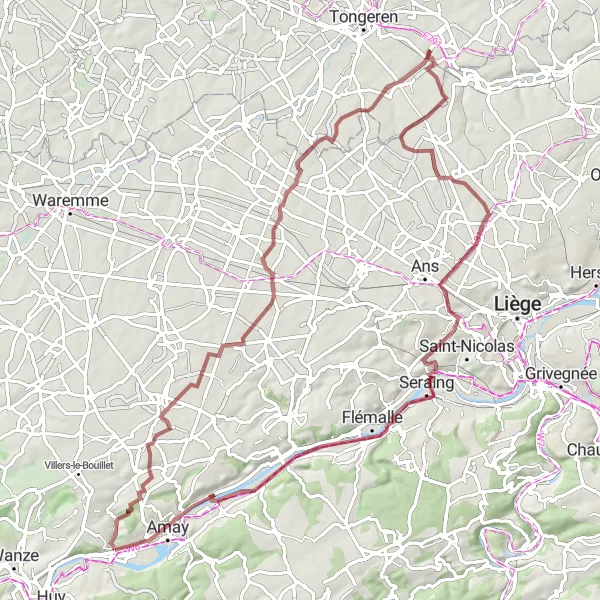 Map miniature of "The Verlaine Delight" cycling inspiration in Prov. Liège, Belgium. Generated by Tarmacs.app cycling route planner