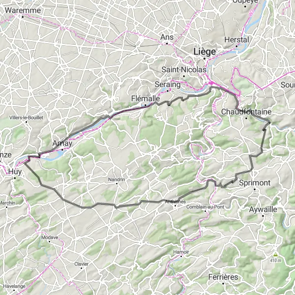 Miniatuurkaart van de fietsinspiratie "Trooz en Hody Route" in Prov. Liège, Belgium. Gemaakt door de Tarmacs.app fietsrouteplanner