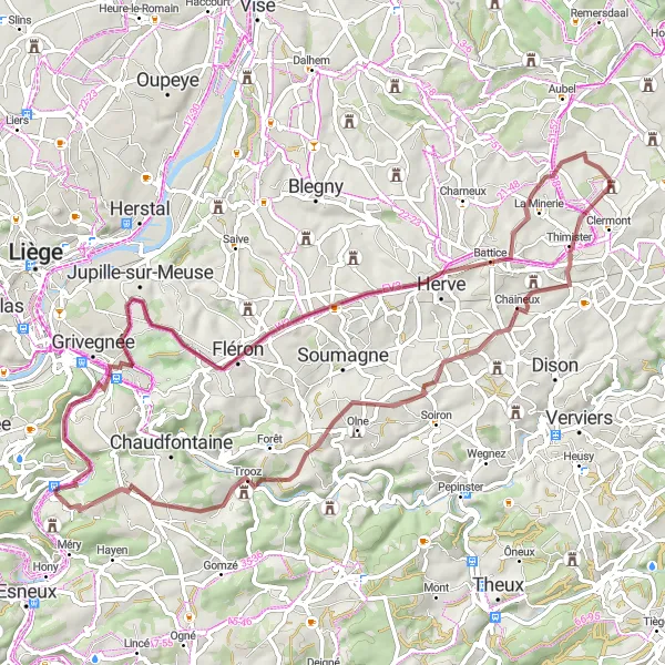 Map miniature of "Rolling Hills Adventure" cycling inspiration in Prov. Liège, Belgium. Generated by Tarmacs.app cycling route planner