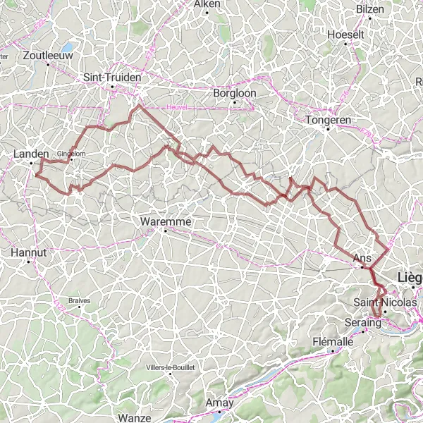 Karten-Miniaturansicht der Radinspiration "Abenteuerliche Schotterroute um Tilleur" in Prov. Liège, Belgium. Erstellt vom Tarmacs.app-Routenplaner für Radtouren