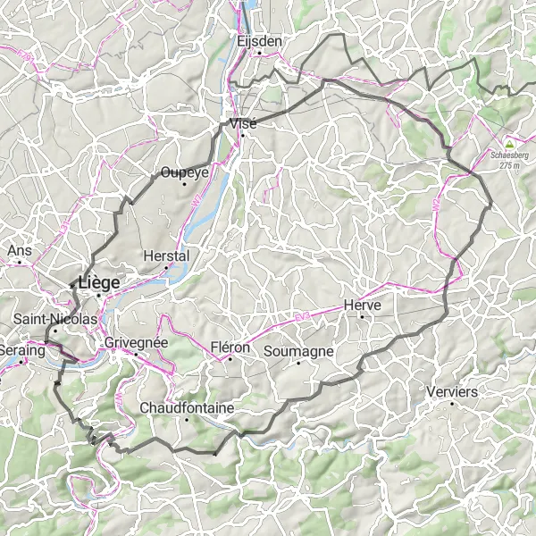 Karten-Miniaturansicht der Radinspiration "Hügelige Straßen rund um Tilleur" in Prov. Liège, Belgium. Erstellt vom Tarmacs.app-Routenplaner für Radtouren