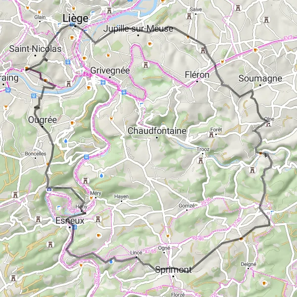 Karten-Miniaturansicht der Radinspiration "Gemütliche Radtour durch die Umgebung" in Prov. Liège, Belgium. Erstellt vom Tarmacs.app-Routenplaner für Radtouren