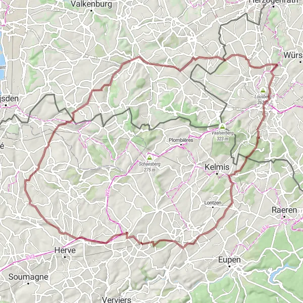 Karten-Miniaturansicht der Radinspiration "Gravel-Tour durch die Hügel von Lüttich" in Prov. Liège, Belgium. Erstellt vom Tarmacs.app-Routenplaner für Radtouren