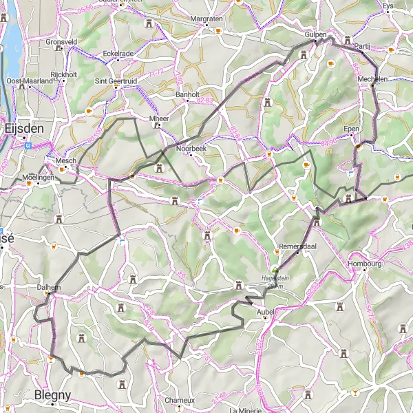 Map miniature of "Scenic Road Ride to Gulperberg" cycling inspiration in Prov. Liège, Belgium. Generated by Tarmacs.app cycling route planner