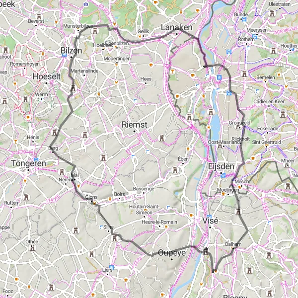 Miniatuurkaart van de fietsinspiratie "Route vanuit Trembleur naar Lanaken" in Prov. Liège, Belgium. Gemaakt door de Tarmacs.app fietsrouteplanner