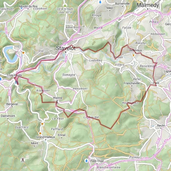 Map miniature of "Warche and Logbiermé Gravel Route" cycling inspiration in Prov. Liège, Belgium. Generated by Tarmacs.app cycling route planner