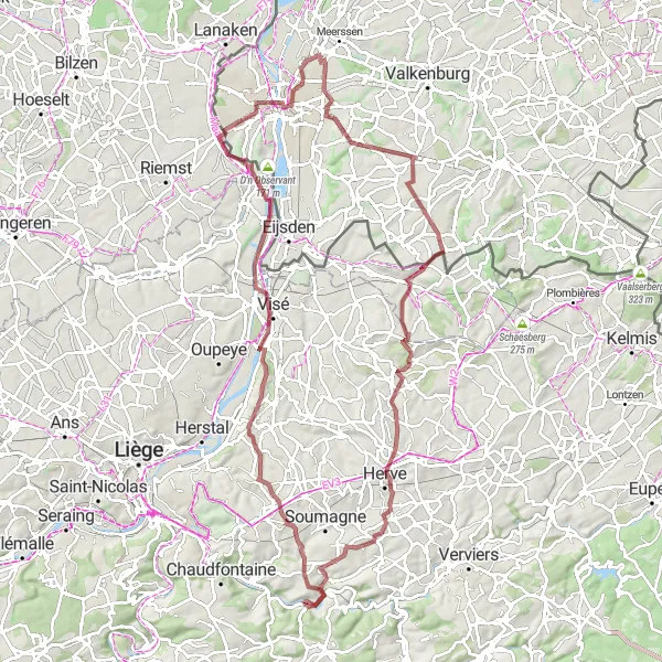 Miniature de la carte de l'inspiration cycliste "Exploration des Châteaux et Paysages" dans la Prov. Liège, Belgium. Générée par le planificateur d'itinéraire cycliste Tarmacs.app