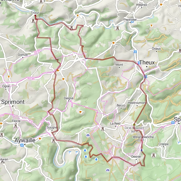 Miniature de la carte de l'inspiration cycliste "Parcours des Châteaux et Points de Vue" dans la Prov. Liège, Belgium. Générée par le planificateur d'itinéraire cycliste Tarmacs.app