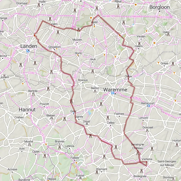 Map miniature of "Gravel Route 1" cycling inspiration in Prov. Liège, Belgium. Generated by Tarmacs.app cycling route planner