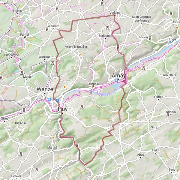 Miniature de la carte de l'inspiration cycliste "Les Chemins de Gravel de Verlaine" dans la Prov. Liège, Belgium. Générée par le planificateur d'itinéraire cycliste Tarmacs.app