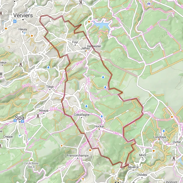 Karten-Miniaturansicht der Radinspiration "Abenteuer auf Schotterwegen" in Prov. Liège, Belgium. Erstellt vom Tarmacs.app-Routenplaner für Radtouren