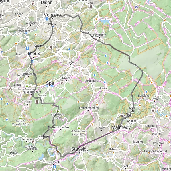 Karten-Miniaturansicht der Radinspiration "Herausforderung der Natur" in Prov. Liège, Belgium. Erstellt vom Tarmacs.app-Routenplaner für Radtouren